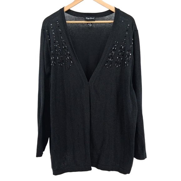 Maggie Barnes Plus Sz 3X Black Sparkle Beaded Open Front Cardigan Sweater 26/28W - Picture 1 of 12